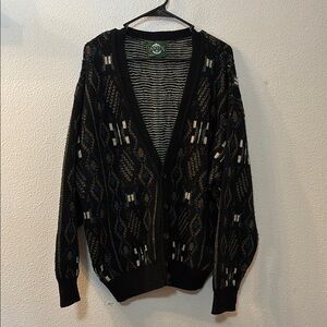 Jantzen Black Patterned Men's Cardigan Sweater with Blue & Cream Accents